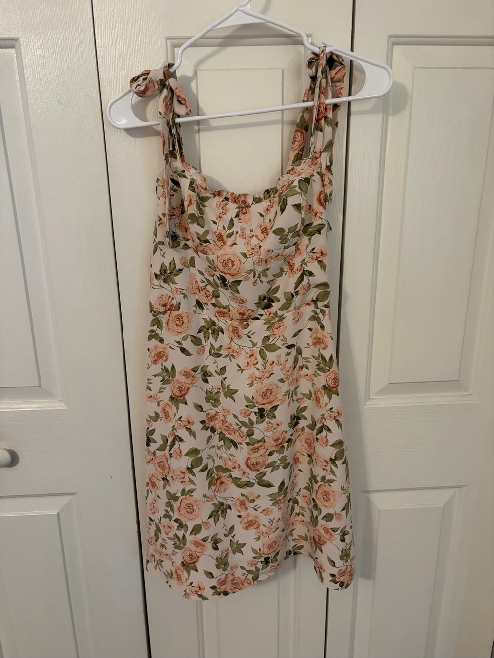 Tie-Shoulder Floral Mini Dress in Blush Rose